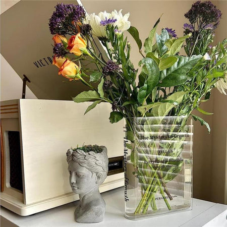 Book Vase for Flowers – Aesthetic Room Decor, Artistic Acrylic Vase, Unique Home/Bedroom/Office Accent (Clear Color) Decorative Gift