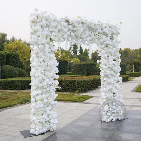 7.87FT X 8.53FT Artificial White Rose Cloth Base Flower Row Arrangement Decor for Wedding Backdrop Square Frame Event Props