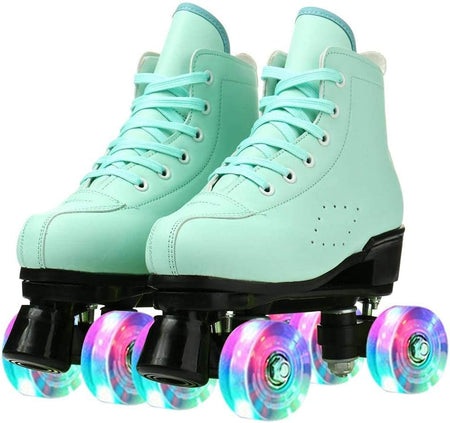 Roller Skates for Women and Men Cowhide High-Top Shoes Classic Double-Row Roller Skate Four-Wheel Roller Skates for Men Girls Unisex