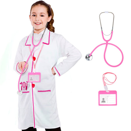 ANPHILE Doctor Costume for Kids Pink Doctor Lab Coat with Working Stethoscope - Dress Up Costume for Toddler Girls