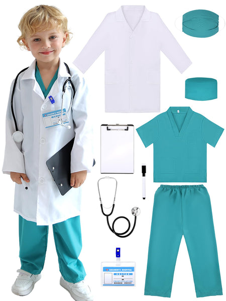 Popsunny Doctor Costume for Kids 3 4 5 Years Old Toddler Medical Dress up Outfit with Real Stethoscope Pretend Play Coat Gift for Boys Girls