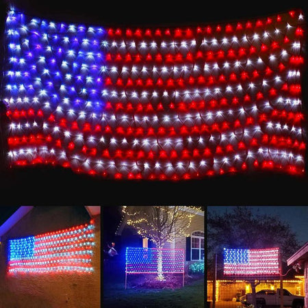 Super Larger Size American Flag Lights, July 4Th Patriotic Lights with Ultra-Bright 420 LED, Waterproof Led Flag Net Light of USA, 4Th of July Decor Independence Day Memorial Day