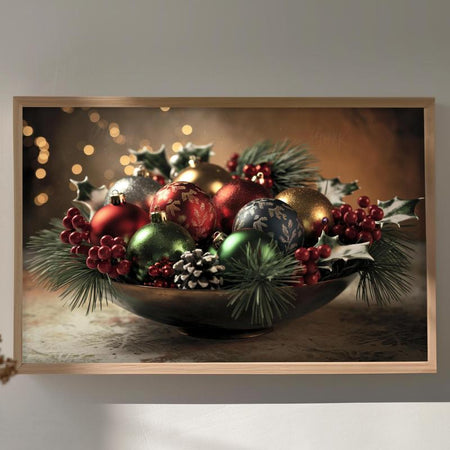Elegant Christmas Ornament Wall Art Poster - High Quality Holiday Décor Physical Decoration, Aesthetic Holly Ornament Print Picture Unframe
