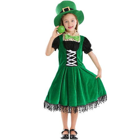 Irish Folk Dance Dress St Patrick Day Elf Leprechaun Costume Kid Girls Green Carnival Festival Fairy Pixie Outfit for Toddler