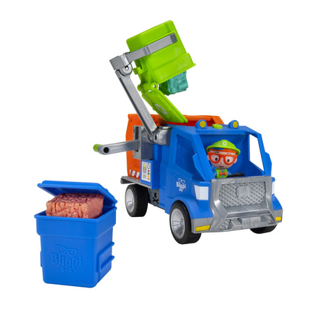 Blippi Recycling Truck - Includes Character Figure Working Lever 2 Trash Cubes 2 Recycling Bins - Sing Along with Popular Catchphrases - Educational Toys for Kids - Amazon Exclusive