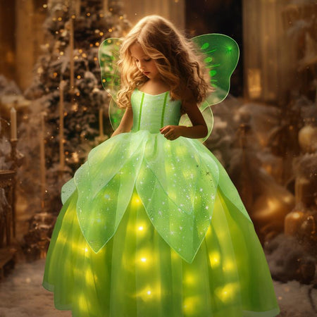 UPORPOR Light up Girls Halloween Costume Fairy Dress & Wings Green Fairy Girls Costume Princess Ball Gown Kids