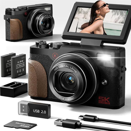 NBD Digital Camera | 64MP 5K Vlogging with 180° Flip Screen | 18X Digital Zoom | 32GB SD Card & 2 Batteries | Perfect for Beginners and Enthusiasts Black Photography Beginner