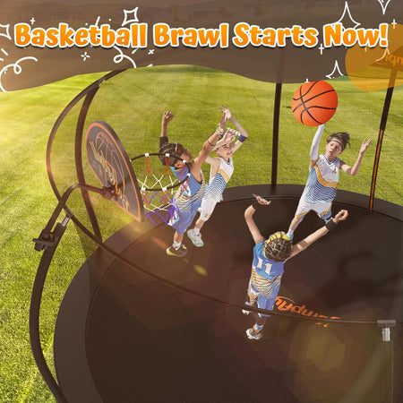 Trampoline Basketball Hoop Attachment, Basketball Hoop for Trampoline Easy to Install, Universal Trampoline Accessories Fits Straight Pole & Curved Pole with Mini Balls & Pump