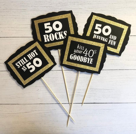 50Th Birthday Party Decorations, Party Table Centerpieces, 50Th Birthday Floral Picks
