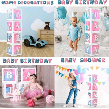 Set of 65 Pieces Baby Box Decorations for Baby Shower Use These Baby Boxes for Baby Shower as Baby Shower Decorations for Gender Reveal Party, Contains Baby Shower Blocks, Baby Boxes with Letters