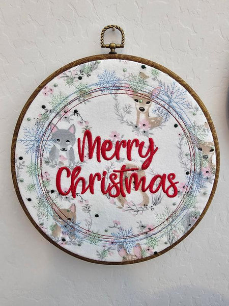 Merry Christmas Embroidery Wreath Wall Hanging