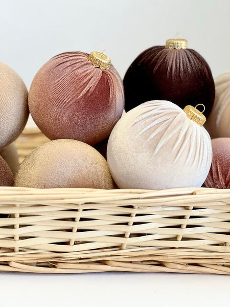 Christmas Velvet Ornaments, Christmas Tree Decoration, Brown Shades Set of 12 Pcs Size 4", Christmas Handmade Custom Balls Gift Decorative Hanging