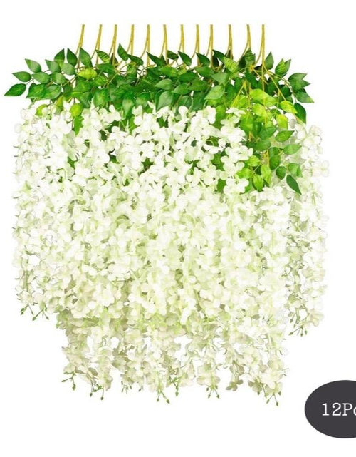 Load image into Gallery viewer, 12 Piece Artificial Silk Wisteria Vine 3.6 Feet Ratta Hanging Flower Garland String Home Party Wedding Decor (White)
