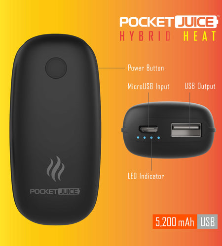 Hybrid Heat, Usb-Rechargeable Hand Warmer and 5200Mah Portable Power Bank