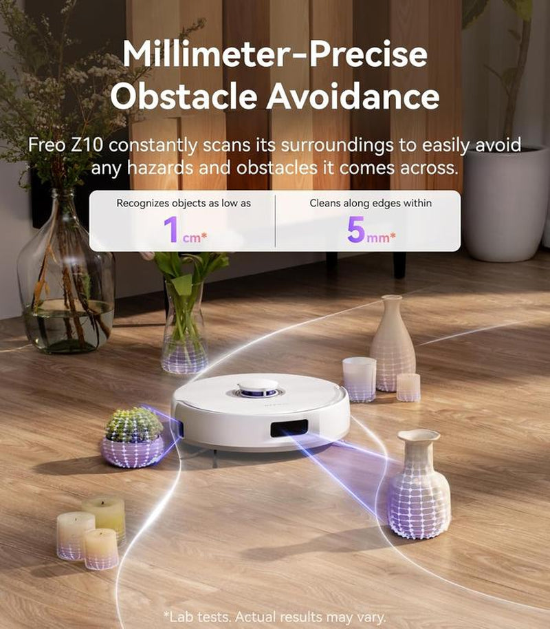 NARWAL Freo Z10 Robot Vacuum and Mop Combo, Tangle Free Robot Mop, 15,000Pa Suction, Adapts to Hard-To-Reach Areas, Self-Emptying, Mop Washing & Drying, Obstacle Avoidance, for Pet Hair & Hard Floor