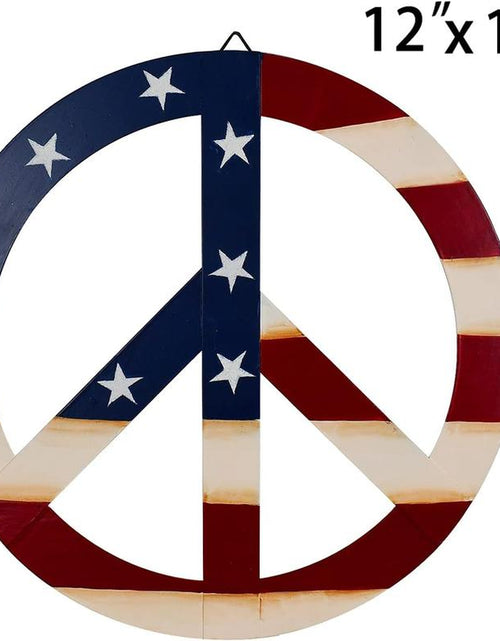 Load image into Gallery viewer, Patriotic American Flag Metal Peace Sign, Decorative Metal Hanging Peace Sign Wall Decor Star and Stripes Peace Sign Wall Art for Home Door Wall

