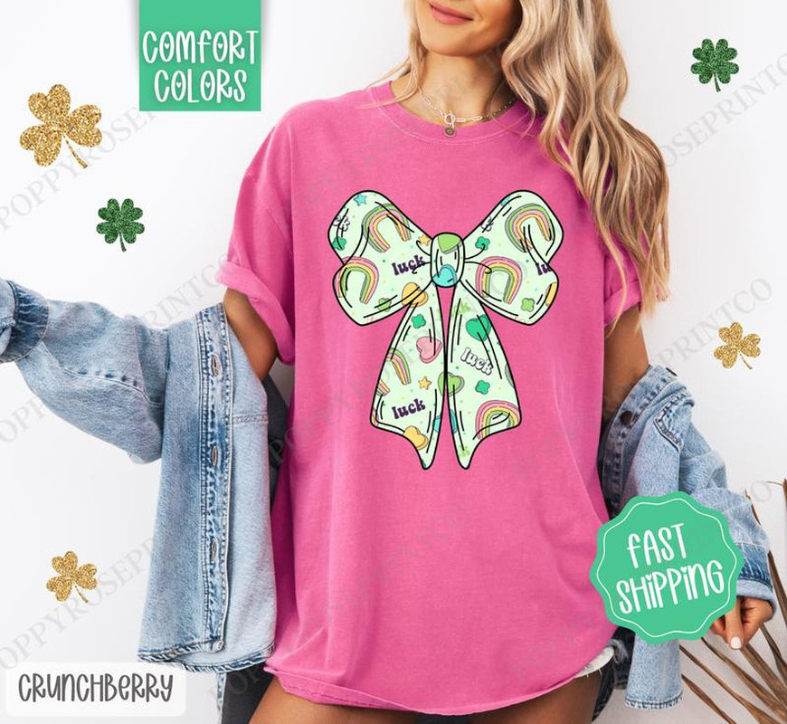 Lucky Charm Bow St Patrick Shirt Comfort Colors, St Patrick'S Day Women'S Tee, Cute Women'S Tshirt