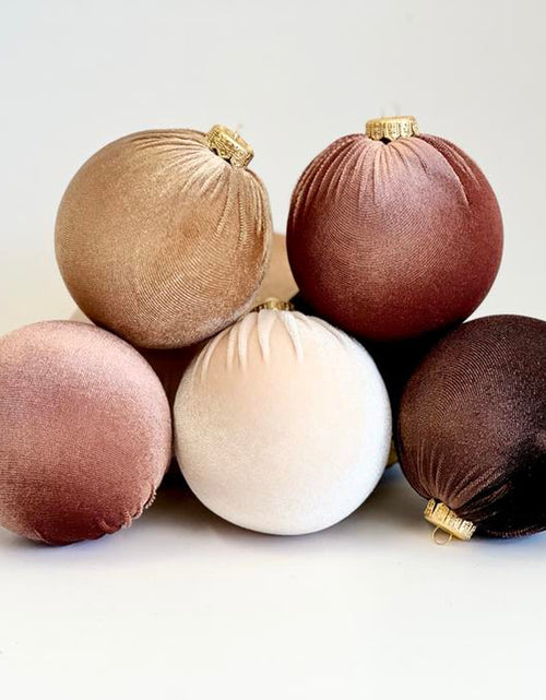 Load image into Gallery viewer, Christmas Velvet Ornaments, Christmas Tree Decoration, Brown Shades Set of 12 Pcs Size 4&quot;, Christmas Handmade Custom Balls Gift Decorative Hanging

