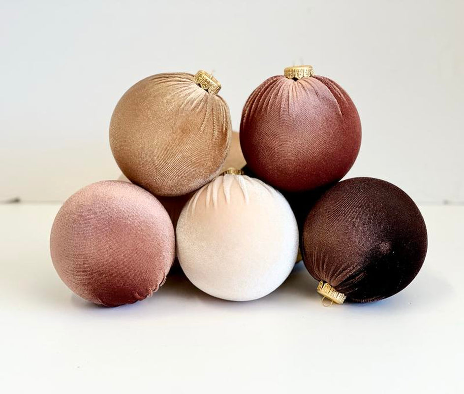 Christmas Velvet Ornaments, Christmas Tree Decoration, Brown Shades Set of 12 Pcs Size 4", Christmas Handmade Custom Balls Gift Decorative Hanging