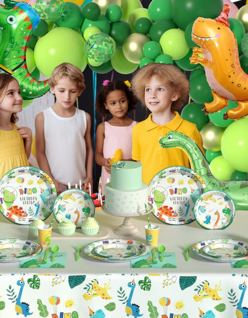Load image into Gallery viewer, Dinosaur Birthday Party Supplies Set - 242 PCS Green Balloon Garland Arch Kit with Dino Balloons, Tableware, and Decorations
