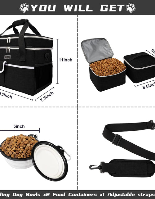 Load image into Gallery viewer, Dog Travel Bag for Supplies - Double-Layer Airline Approved Weekend Pet Travel Organizer Set for Dog and Cat Tote with 2 Pet Food Containers and 2 Collapsible Silicone Bowls Black
