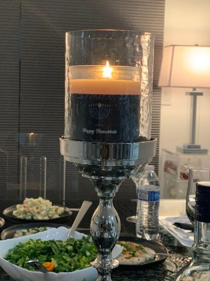 Happy Hanukkah Candle Decor Gift Glass Bean Coconut