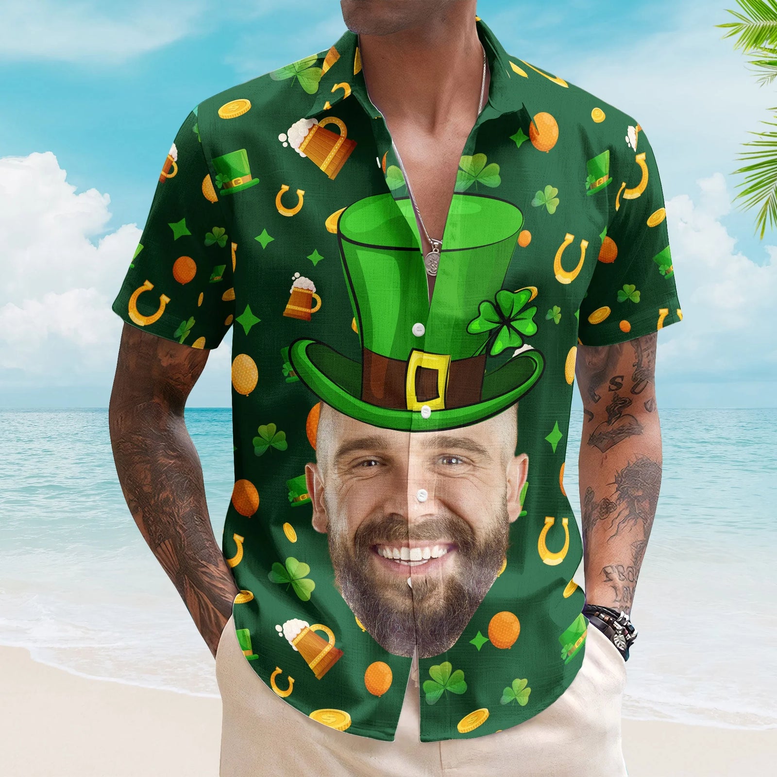 Custom Face Funny Happy St Patrick'S Day - Custom Photo Hawaiian Shirts