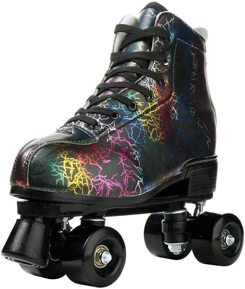 Roller Skates for Women and Men Cowhide High-Top Shoes Classic Double-Row Roller Skate Four-Wheel Roller Skates for Men Girls Unisex