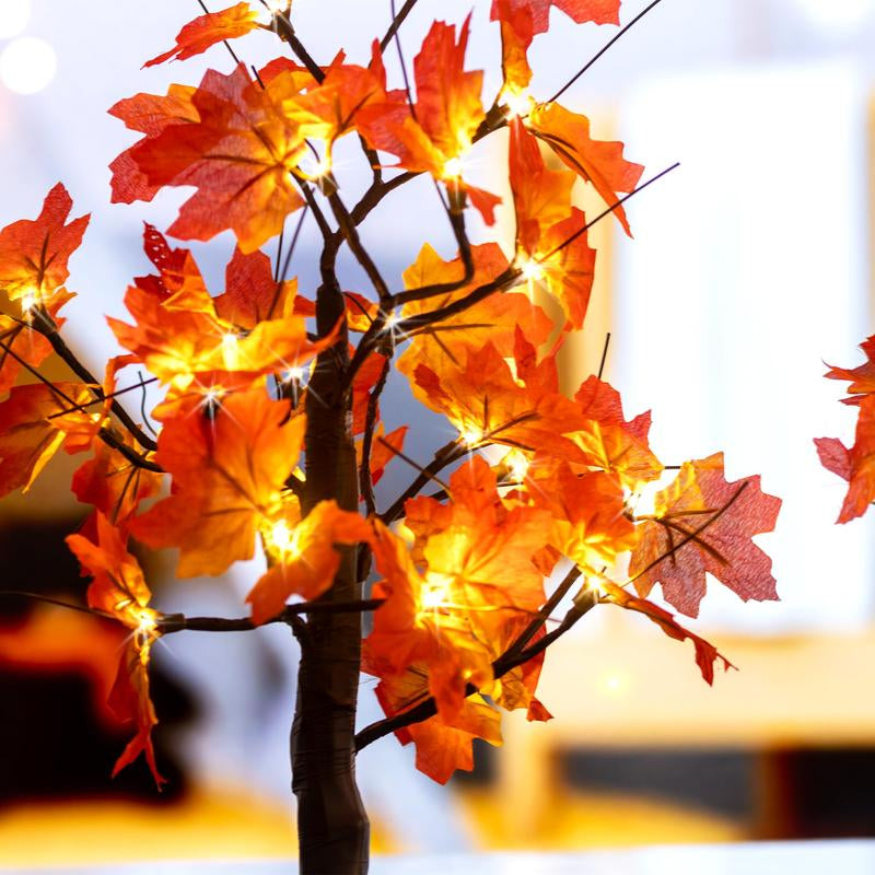 Alfanite 24-Inch Fall Lighted Maple Tree, 24 LED Lights, Usb+Battery Operated Thanksgiving Table Centerpieces Decoration Tree for Home Fireplace Autumn Harvest Tabletop Indoor Decor