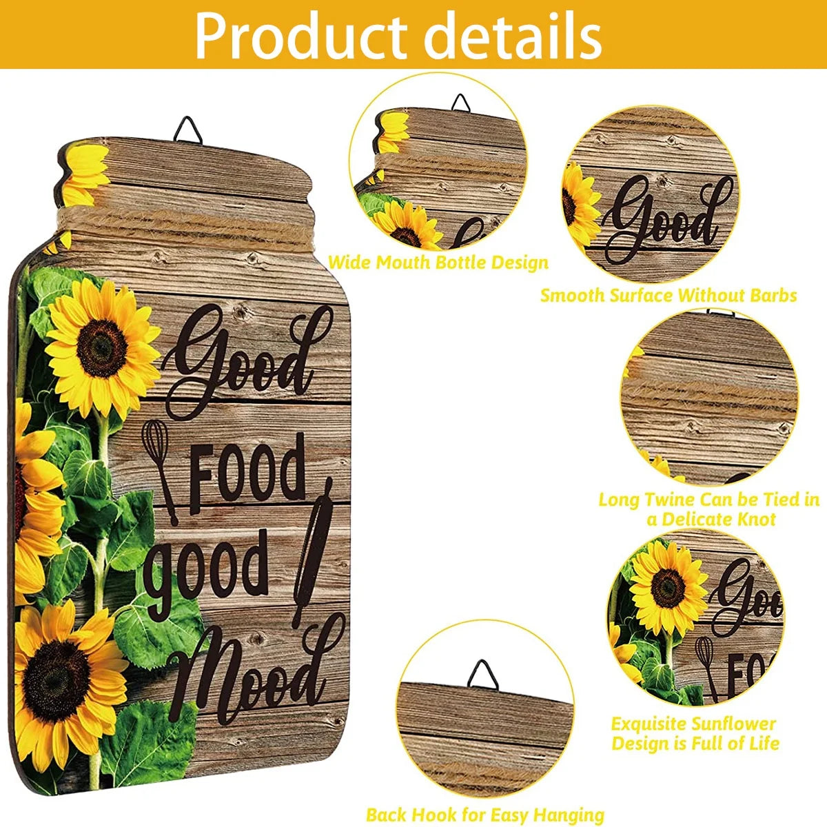 4 Pcs Mason Jar Wall Decor Wooden,Kitchen Rustic Home Decor Inspirational Kitchen Decor Hanging Farmhouse Kitchen Signs Wall Decor for Home Decor