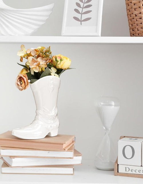Load image into Gallery viewer, Boot Vase for Book Shelf Ceramic Cowboy Decoration Arrangements Nice Western Country Accent Vase Unique Boot Planter for Modern Aesthetic Room Wedding Decor

