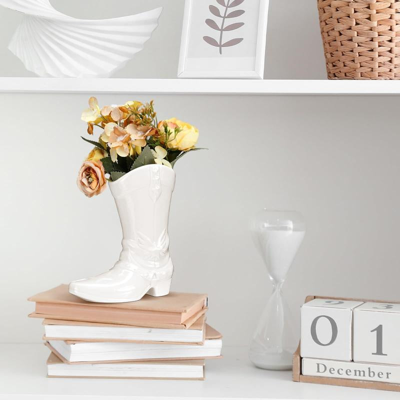 Boot Vase for Book Shelf Ceramic Cowboy Decoration Arrangements Nice Western Country Accent Vase Unique Boot Planter for Modern Aesthetic Room Wedding Decor