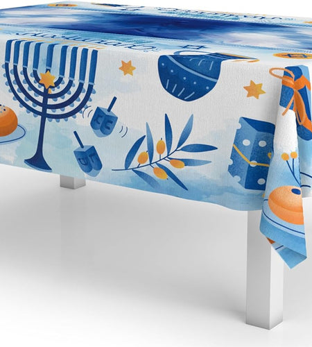Hanukkah Tablecloth Plastic - Hanukkah Paper Goods - 55" X 92" - Blue and White Chanukah Themed Party Supplies (2-Pack)