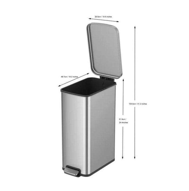 Stainless Steel 13.2 Gallon Kitchen Step Trash Can, Compact Design for Easy Storage and Organization Stainless Steel