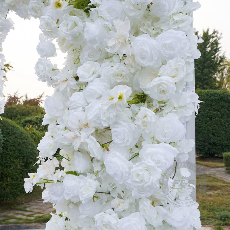 7.87FT X 8.53FT Artificial White Rose Cloth Base Flower Row Arrangement Decor for Wedding Backdrop Square Frame Event Props