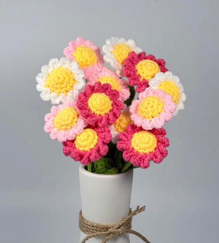 12Pcs, Crochet Daisies without Vase, Decorating Rosy Eternal Flowers,Dozen Bouquets,Decorative Bouquet for Home Decor,Garden Party,Wedding Decor