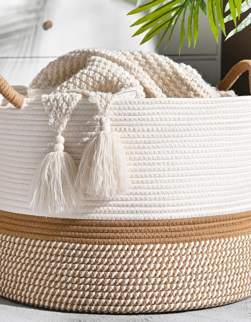 Load image into Gallery viewer, Large Cotton Rope Storage Basket | Durable Pet-Friendly Organizer with Handles | Woven Multi-Purpose Basket for Home &amp; Pet Toys Laundry Room
