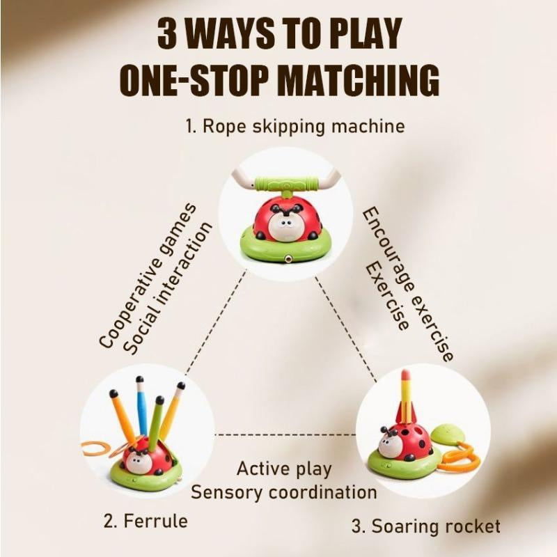3 in 1 Musical Jump, Toss Ring Game and Stomping Launch Rocket Launcher for Kids Outdoor Toys with Remote Control, Indoor outside Toys for Ages 4-8 5-7 8-13 Gifts