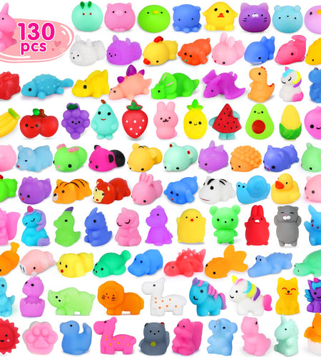 Yunaking 130PCS Squishies Mochi Squishy Toy Kawaii Squishies Party Favors for Kids Stress Relief Fidget Toys Treasure Box Toys Classroom Prizes Kid Easter Egg Fillers Xmas Goodie Bag Stuffers Random