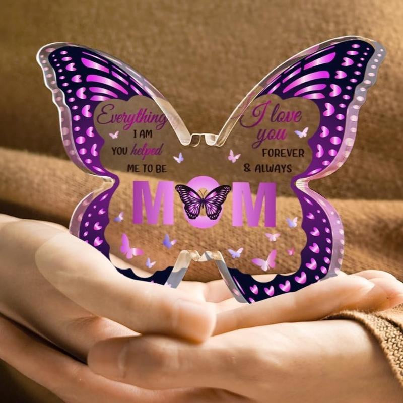 Super Pretty Mothers Day Gifts for Mom, Unique Mom Birthday Gift Ideas, 5X3.8 in Butterfly-Shaped Acrylic Keepsake Gifts for Christmas Thanksgiving from Daughter Son Sweet Decor