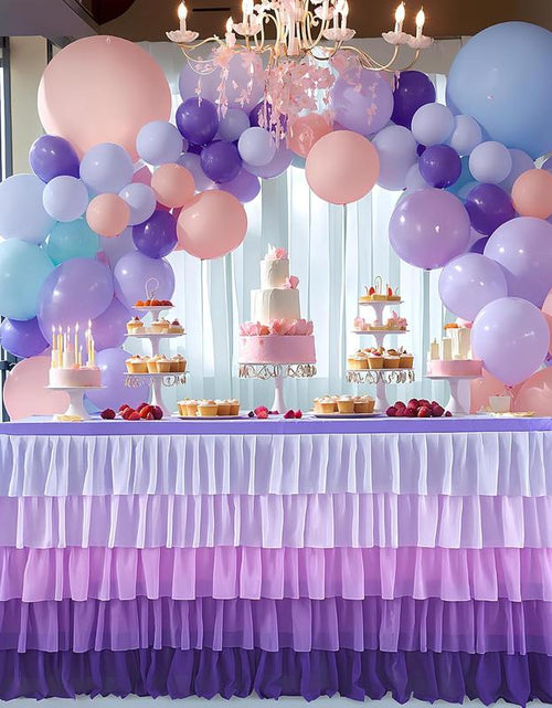 Load image into Gallery viewer, Pastel Rainbow Table Skirt Ruffle Party Tablecloth for Rectangle Table 6Ft Birthday Party Baby Shower
