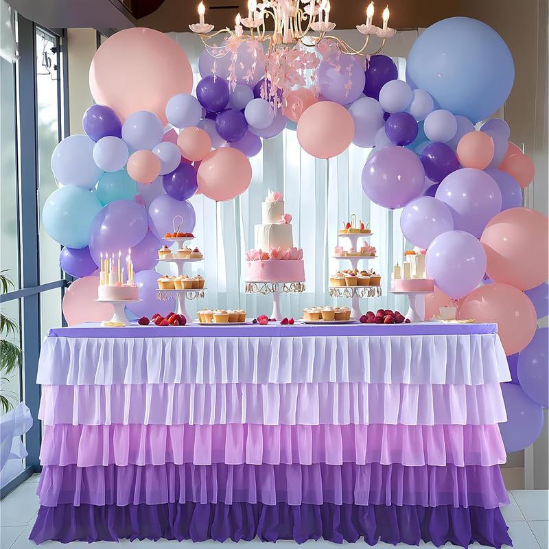 Pastel Rainbow Table Skirt Ruffle Party Tablecloth for Rectangle Table 6Ft Birthday Party Baby Shower