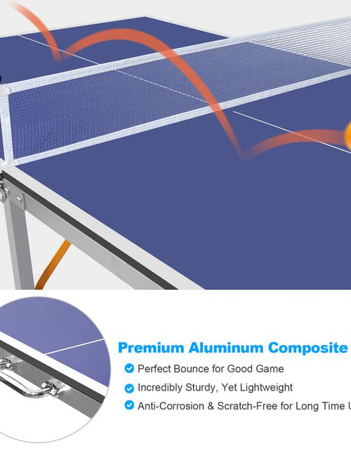 Load image into Gallery viewer, 6Ft Mid-Size Table Tennis Table Foldable &amp; Portable Ping Pong Table Set for Indoor &amp; Outdoor Games with Net, 2 Table Tennis Paddles and 3 Balls
