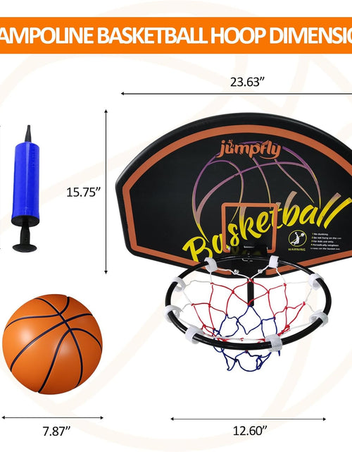 Load image into Gallery viewer, Trampoline Basketball Hoop Attachment, Basketball Hoop for Trampoline Easy to Install, Universal Trampoline Accessories Fits Straight Pole &amp; Curved Pole with Mini Balls &amp; Pump
