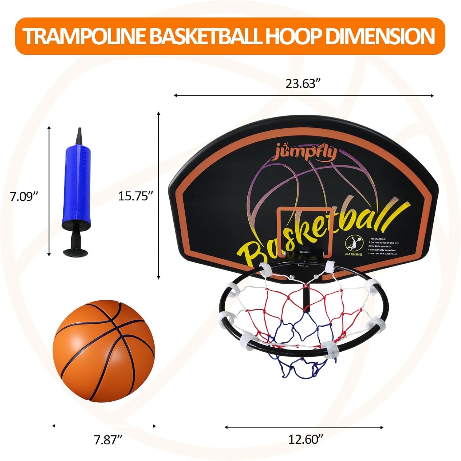 Trampoline Basketball Hoop Attachment, Basketball Hoop for Trampoline Easy to Install, Universal Trampoline Accessories Fits Straight Pole & Curved Pole with Mini Balls & Pump