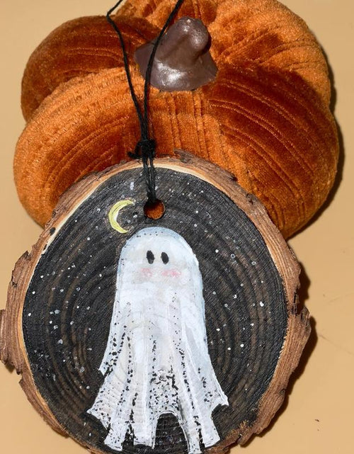 Load image into Gallery viewer, Wooden Hand Painted Halloween Decor - Handpainted Ghost on Wooden Circle Spooky Ornaments Decoration
