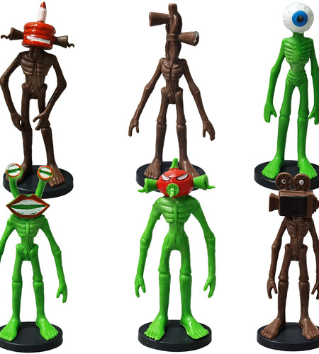 GYDAMAI 6 PCS Siren Head Toys Siren Head Horror Model Action Figures Toys Home Decoration Monster Cosplay Decorations Christmas Halloween Birthday Party Favors (with Base)