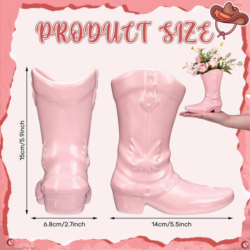 Boot Vase for Book Shelf Ceramic Cowboy Decoration Arrangements Nice Western Country Accent Vase Unique Boot Planter for Modern Aesthetic Room Wedding Decor