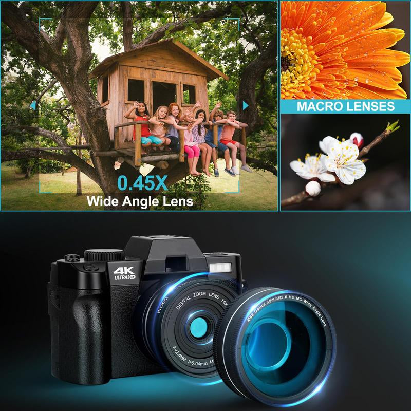 4K Digital Cameras for Photography, 48MP Vlogging Camera for Youtube with Wifi, 180° Flip Screen Compact Camera with Flash