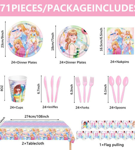 171 Count Disposable Tableware Birthday Party Supplies Singer Paper Plates Napkins Cups Plastic Tablecloths Music Singer Tableware Set Birthday Party Decorations Serves 24 Guests